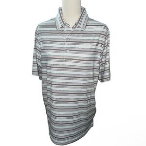 Ahead golf polo shirt in a white and multi-colored stripe pattern